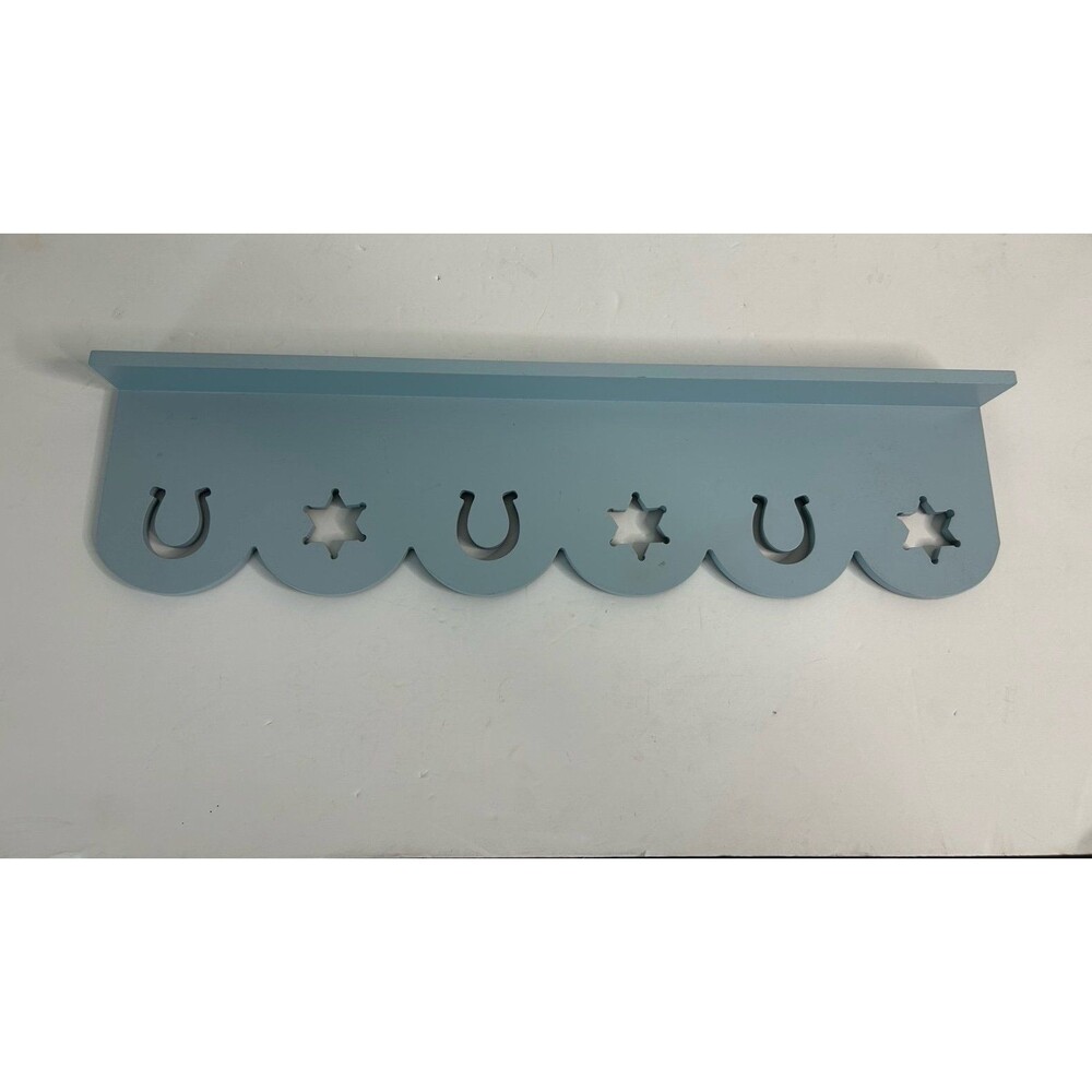 Blue Wall Shelf with Horseshoe and Star Cutouts new